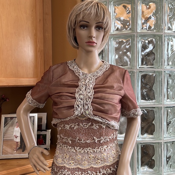 Magnificent YSA Makino Custom Made Evening Gown and Bolero Jacket Sz 6 - Picture 9 of 16
